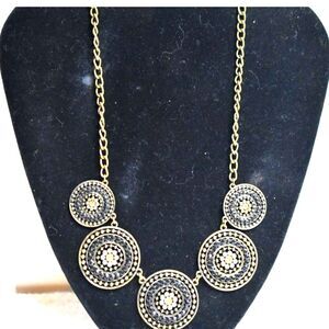 Contemporary Bronze Tone Link Chain Rhinestone Accent Pendant Bib Necklace
